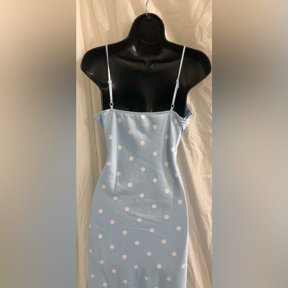 Jessica Simpson blue white polka dot lace cups satin effect maxi dress size M - Picture 14 of 17